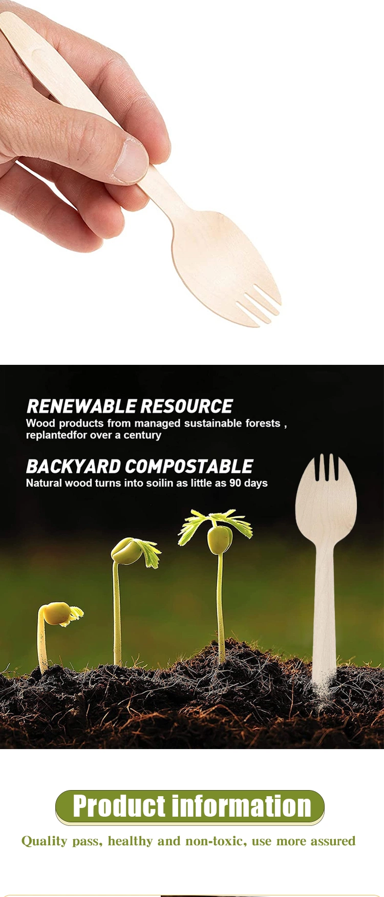 Biodegradable Disposable Birch Wooden 162mm Spork