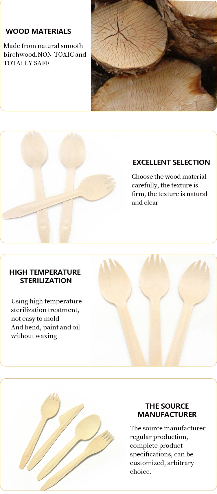 Biodegradable Disposable Birch Wooden 162mm Spork