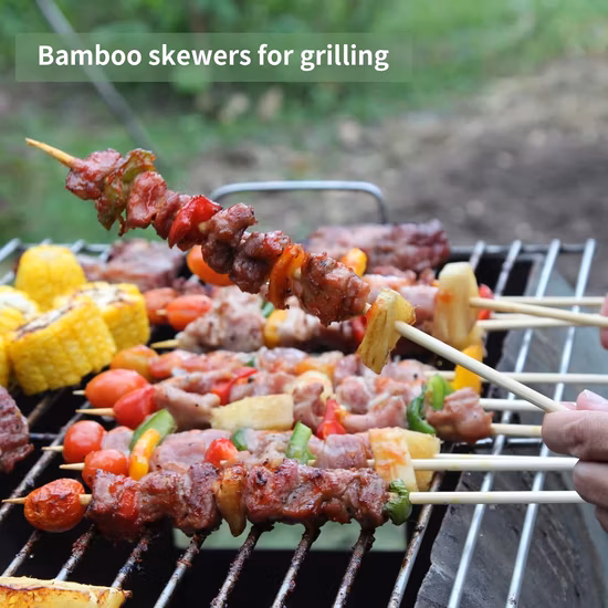 Espeto de bambu natural varas espetos de arma de churrasco de madeira para grelhar